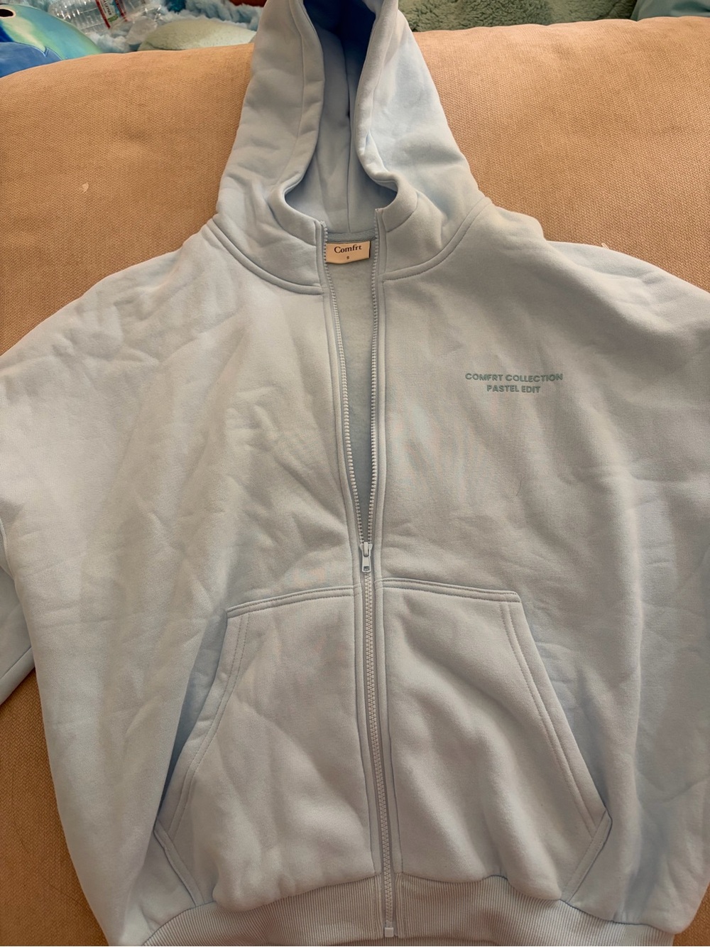 Comfort Collection Pastel Light Blue Zip Hoodie